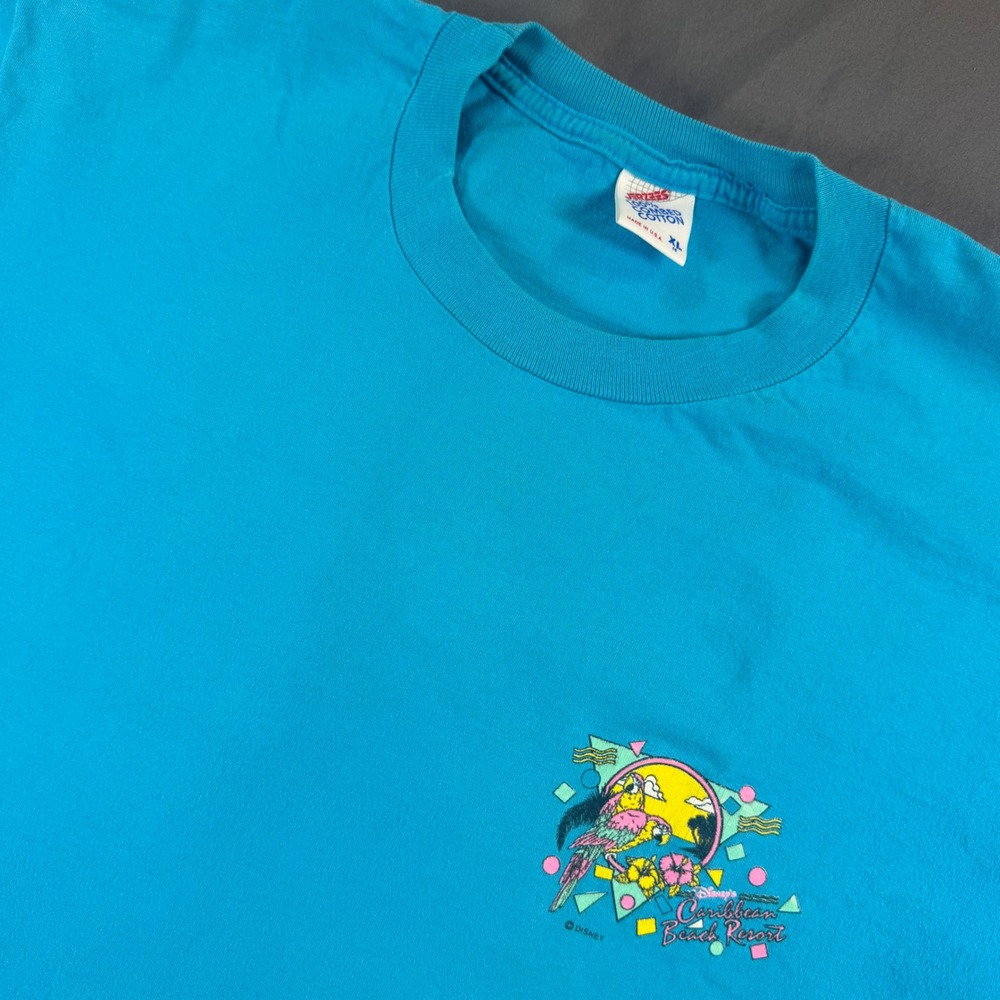 Vintage Disney Caribbean Beach Resort Jerzees T-Shirt XL Blue Parrot USA Made